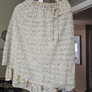 Floral Lace Midi Skirt - Cream